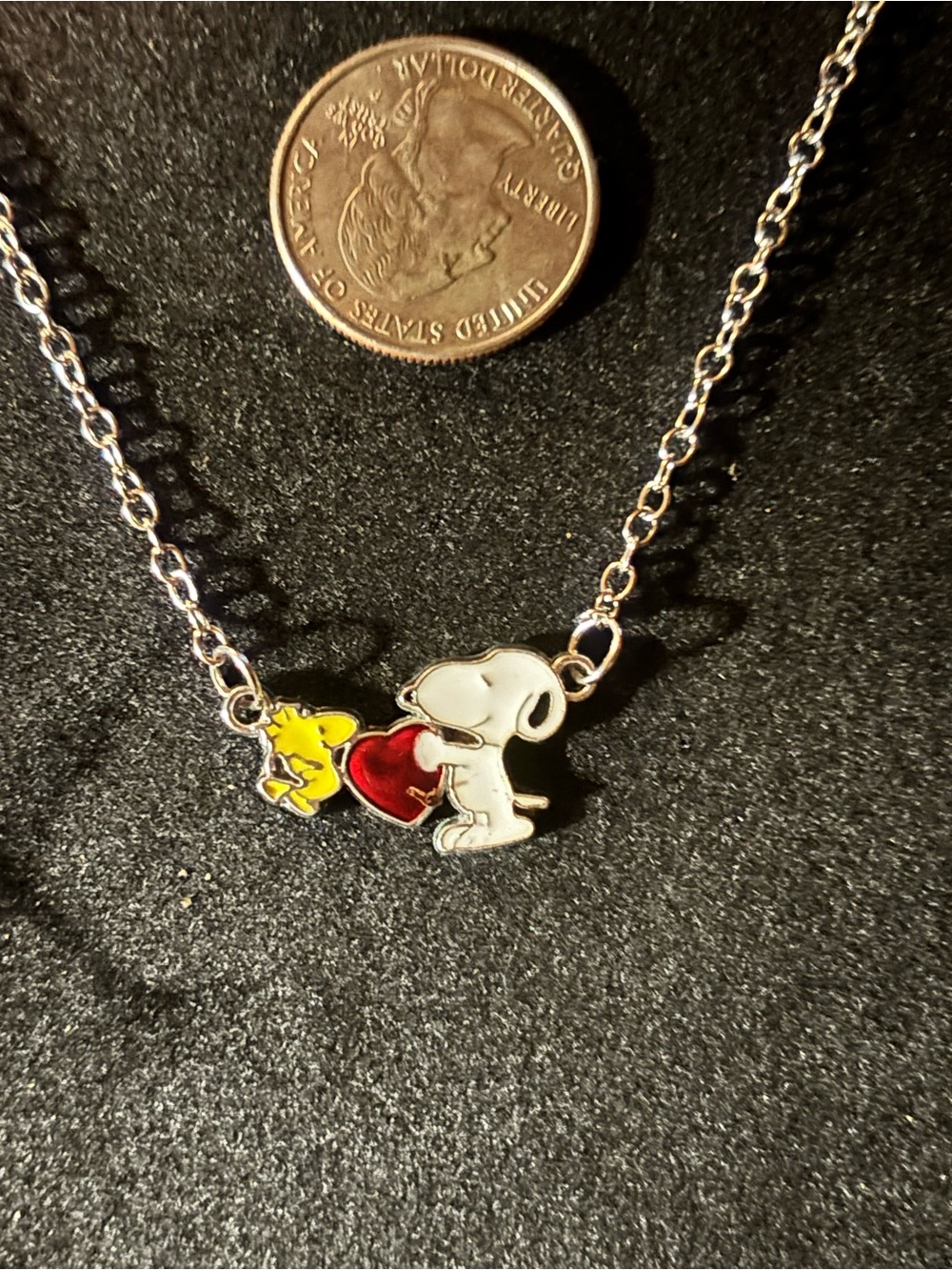Snoopy & Woodstock Heart Pendant Necklace - White, Red, Yellow